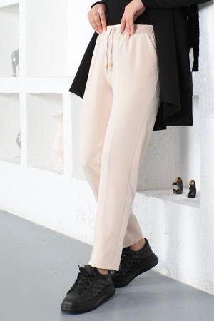 Beige elastic waist pants