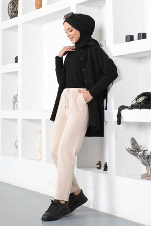 Beige elastic waist pants