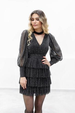 Special Design Glittery Black Mini Dress