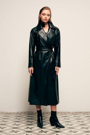 Long Belted Leather Trench Coat