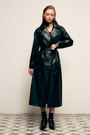 Long Belted Leather Trench Coat