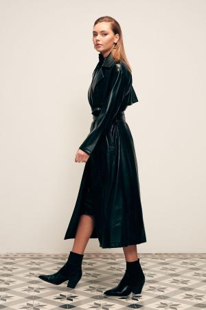 Long Belted Leather Trench Coat