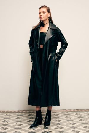 Long Belted Leather Trench Coat