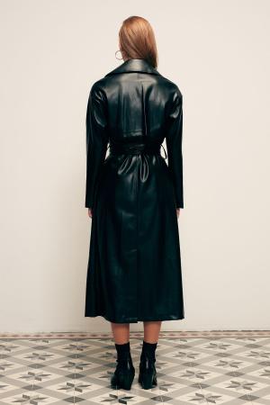 Long Belted Leather Trench Coat