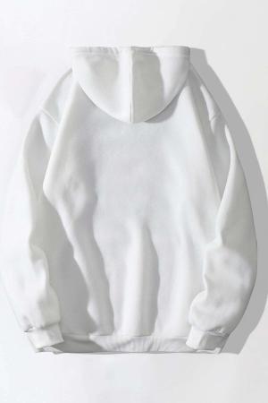 Unisex Printed Hooded Oversize White Sweatshirt