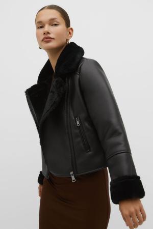 Faux leather jacket with fur inside