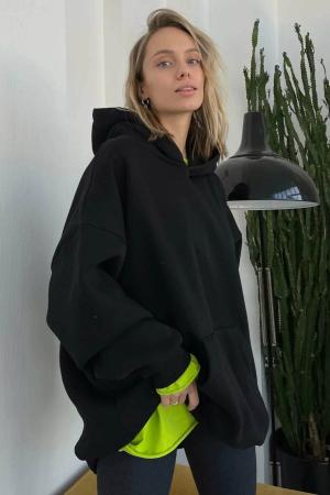 Black Hooded Oversize Sweatshirt