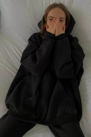 Black Hooded Oversize Sweatshirt