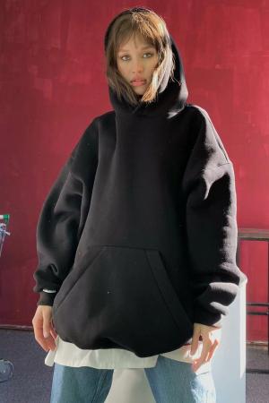 Black Hooded Oversize Sweatshirt