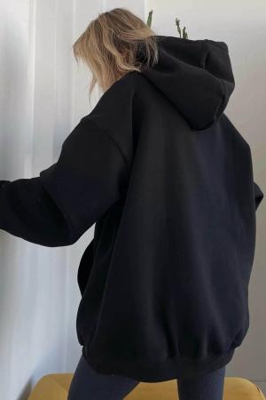 Black Hooded Oversize Sweatshirt