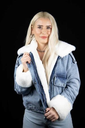 Blue Denim Coat with Fur