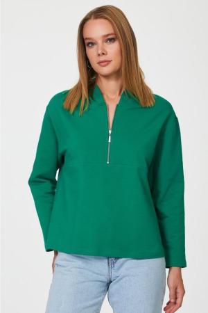 Zippered Collar Hooded S-shirt