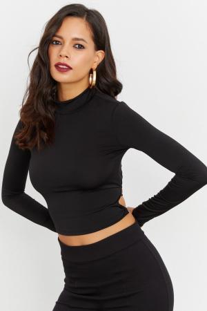 Women's Black Waist Open Crop Blouse