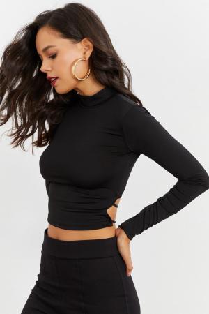 Women's Black Waist Open Crop Blouse