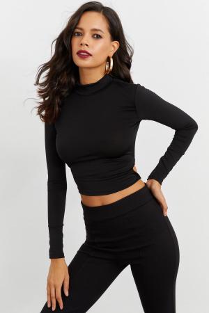 Women's Black Waist Open Crop Blouse