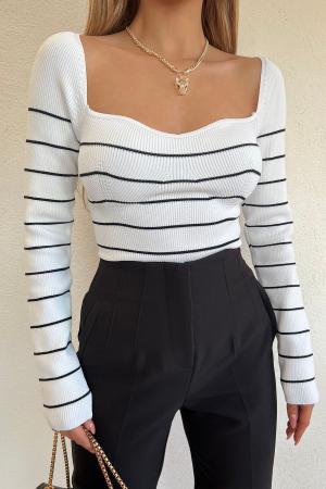 Black and white striped knitted blouse