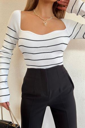 Black and white striped knitted blouse