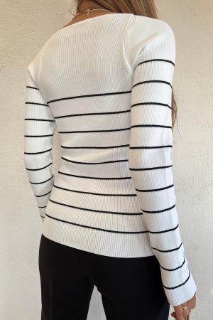 Black and white striped knitted blouse