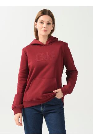 Hooded Collar Printed Red Women's Sweatshirt