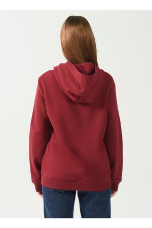 Hooded Collar Printed Red Women's Sweatshirt