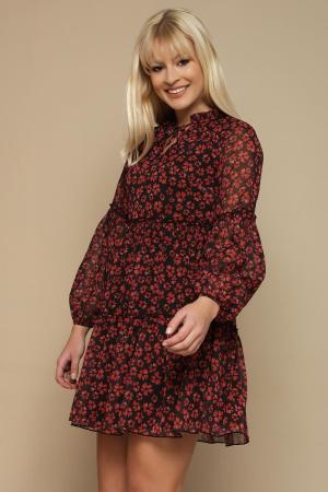 Women's Red Floral Chiffon Dress