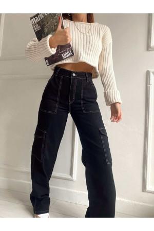 High Waist Casual Cargo  Jeans