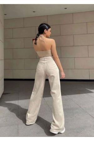 Beige wide leg pants