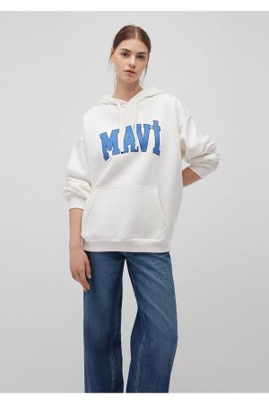 Logo Printed Hooded White Sweatshirt