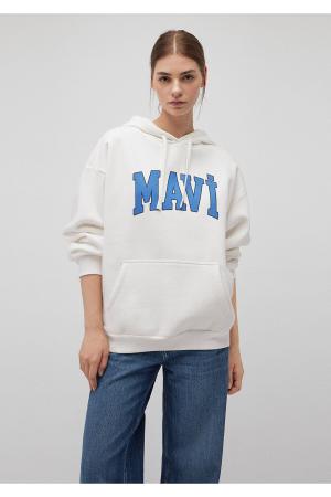 Logo Printed Hooded White Sweatshirt