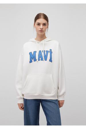 Logo Printed Hooded White Sweatshirt