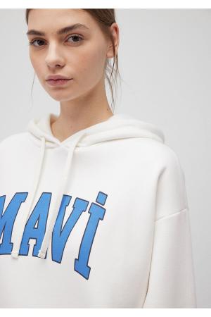 Logo Printed Hooded White Sweatshirt