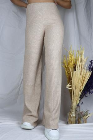 Women's Natural Beige Ribbed Knit Trousers