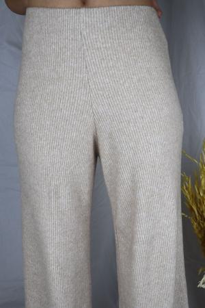 Women's Natural Beige Ribbed Knit Trousers