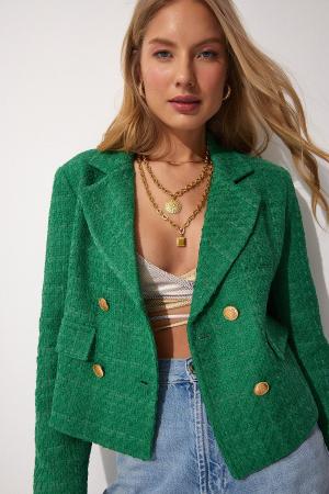 Green cropped jacket for women