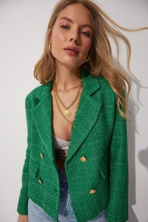 Green cropped jacket for women