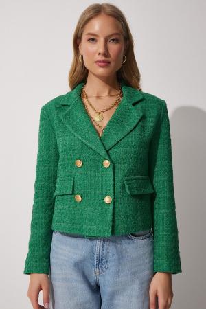 Green cropped jacket for women