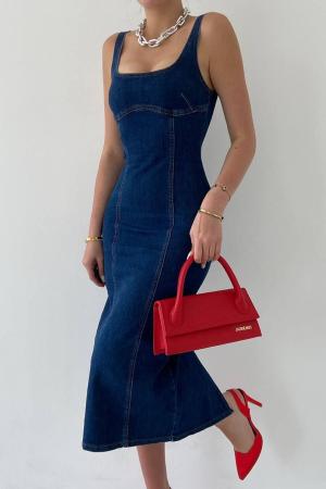 Women's Slim Dark Blue Denim Dress