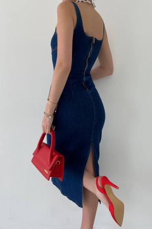 Women's Slim Dark Blue Denim Dress