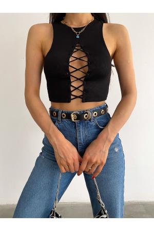 Women's Black Crop Blouse