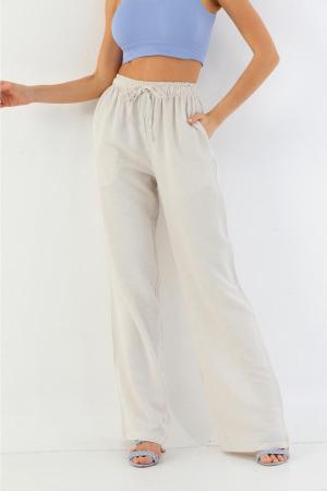 Beige Linen Trousers for Women