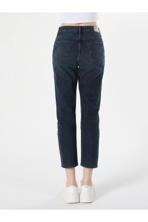 Women's Dark Blue Mid Waist Trousers