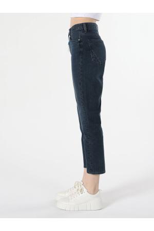 Women's Dark Blue Mid Waist Trousers