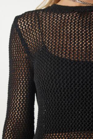 Women's Black Glittery Knitwear Blouse