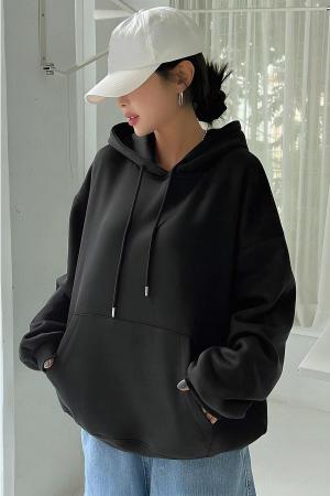 Women's Black Plain Hooded Oversize Sweatshirt