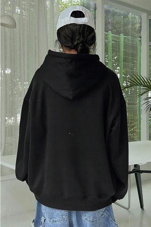 Women's Black Plain Hooded Oversize Sweatshirt