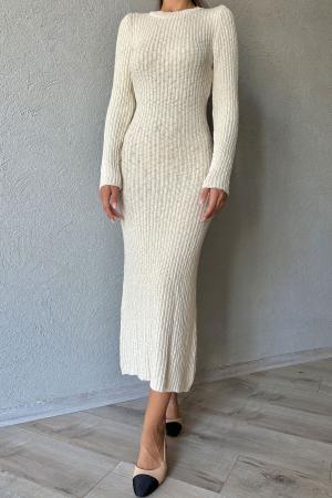 Ecru Knit Long Sleeve Dress