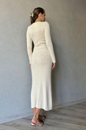 Ecru Knit Long Sleeve Dress