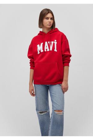 Logo Printed Hooded Red Sweatshirt