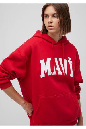 Logo Printed Hooded Red Sweatshirt