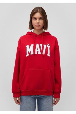 Logo Printed Hooded Red Sweatshirt